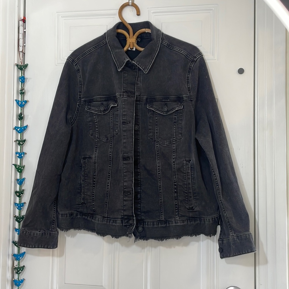 Distressed black denim jacket